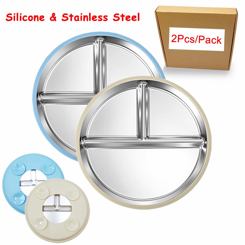 Plate Suction Toddler - Edelstahlplatte mit Silikonhülle, Futterteller für Kleinkinder,