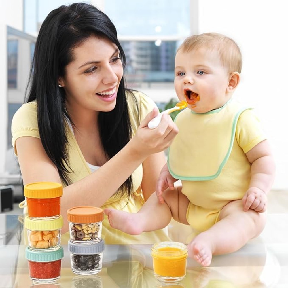 Baby Food Glass Jar - 6 Stück Glas-Babynahrungsgläser, wiederverwendbar, mit Skala,