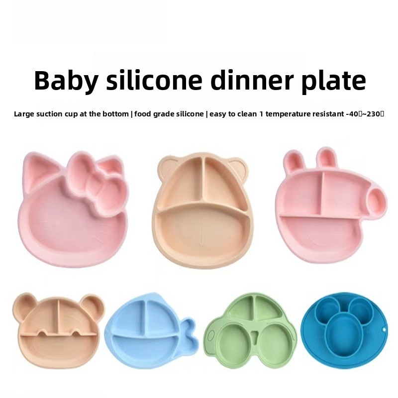 Plate Suction Toddler - BPA-freier Cartoon-Silikon-Teller mit Unterteilungen für Kinder,