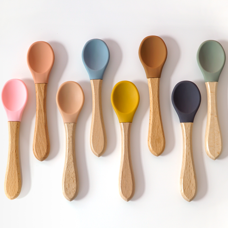 Baby Food Utensil - Füttern Holzgriff Silikon Löffel Für Baby
