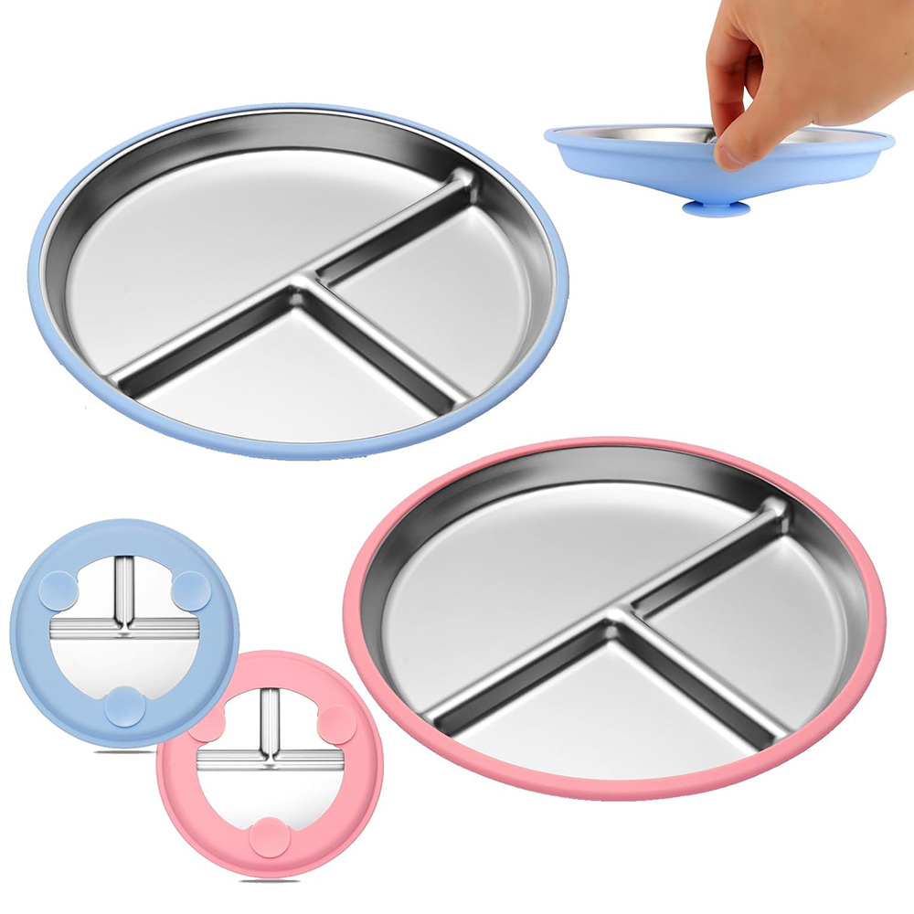 Plate Suction Toddler - 9-Zoll-Kleinkindteller aus Edelstahl mit Saugfuß, BPA-frei,