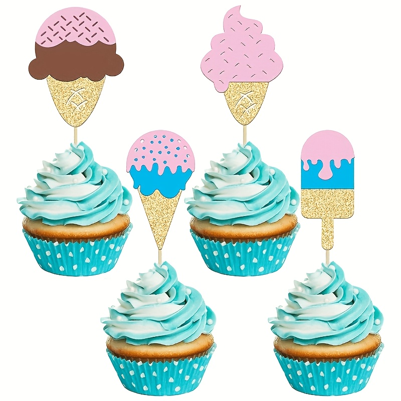Baby Food Dessert - 12 Stück Glitzer-Eiscreme-Cupcake-Topper, perfekt für sommerliche